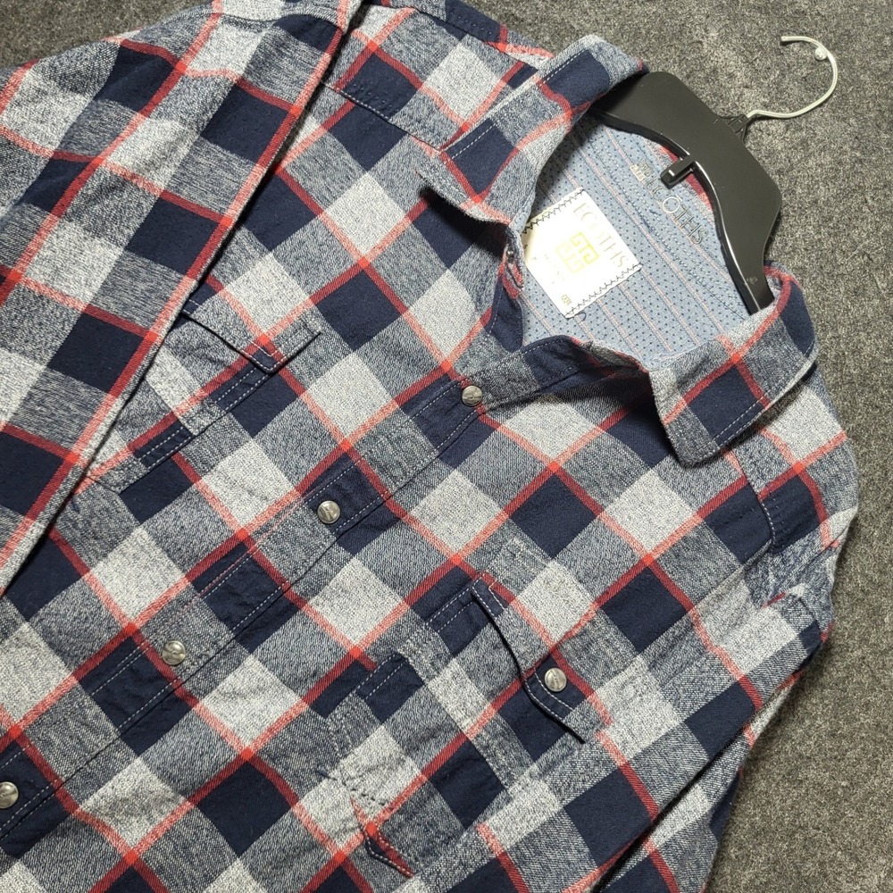 Ecoths Mens Organic Cotton Plaid Flannel Snap Shirt Navy Grey Red XXL